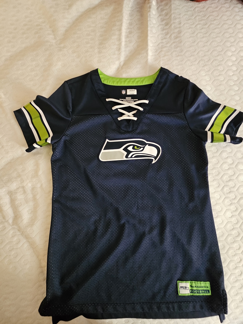 NFL Seattle Seahawks Navy and Lime Kids Lace-Up Football Jersey
